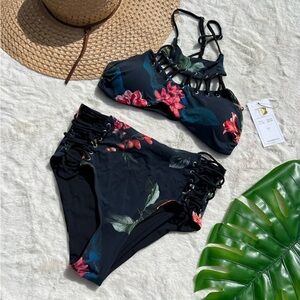 TiniBikini Reversible High Waisted Strappy Floral Bikini Set